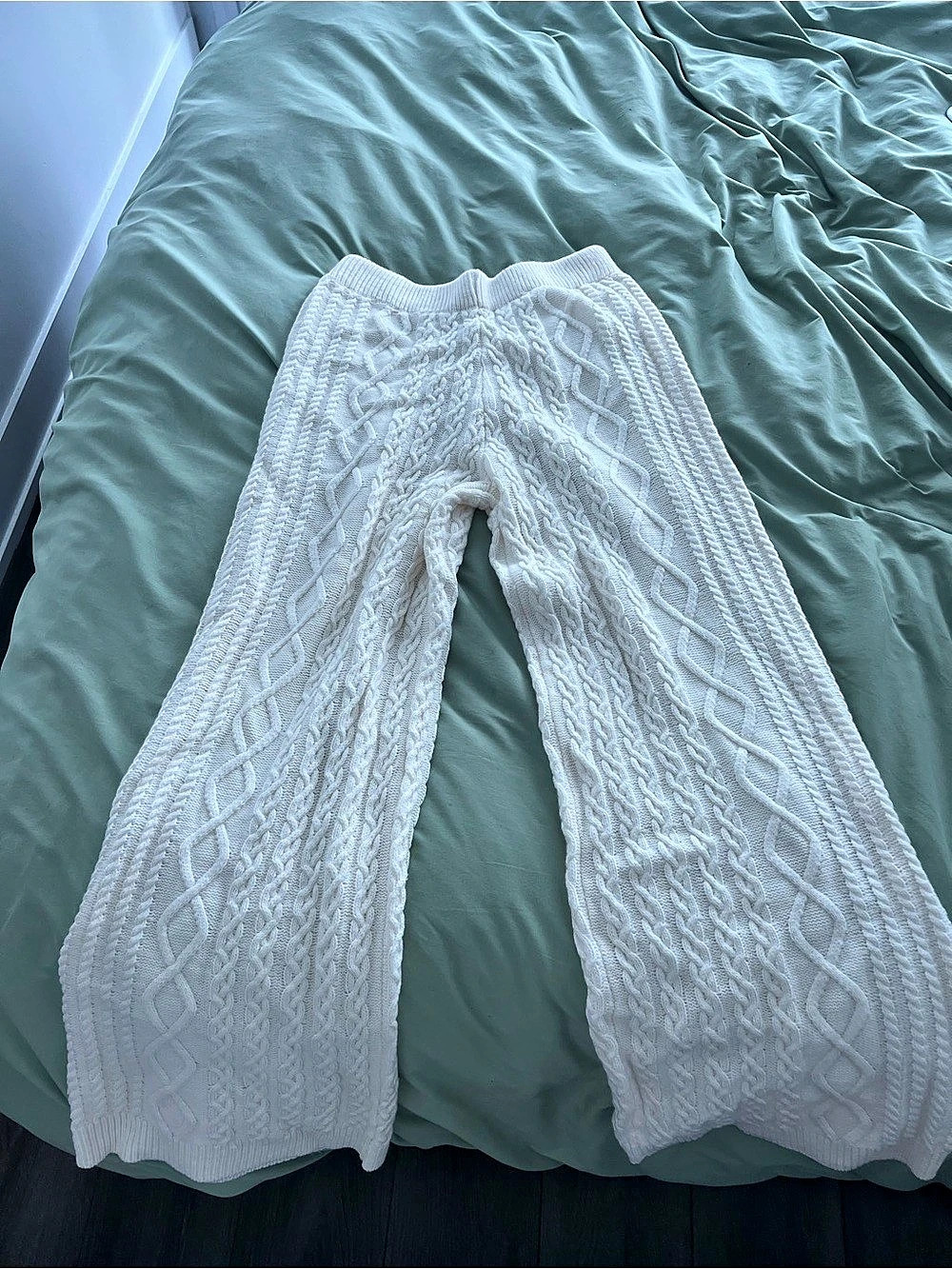 Shein EZwear Cable Knit Wide Leg Pants White Medium